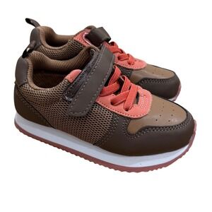 Baby GAP Kids Brown Pink Lace Up Hook and Loop Sneakers Toddler Size 5 Retro